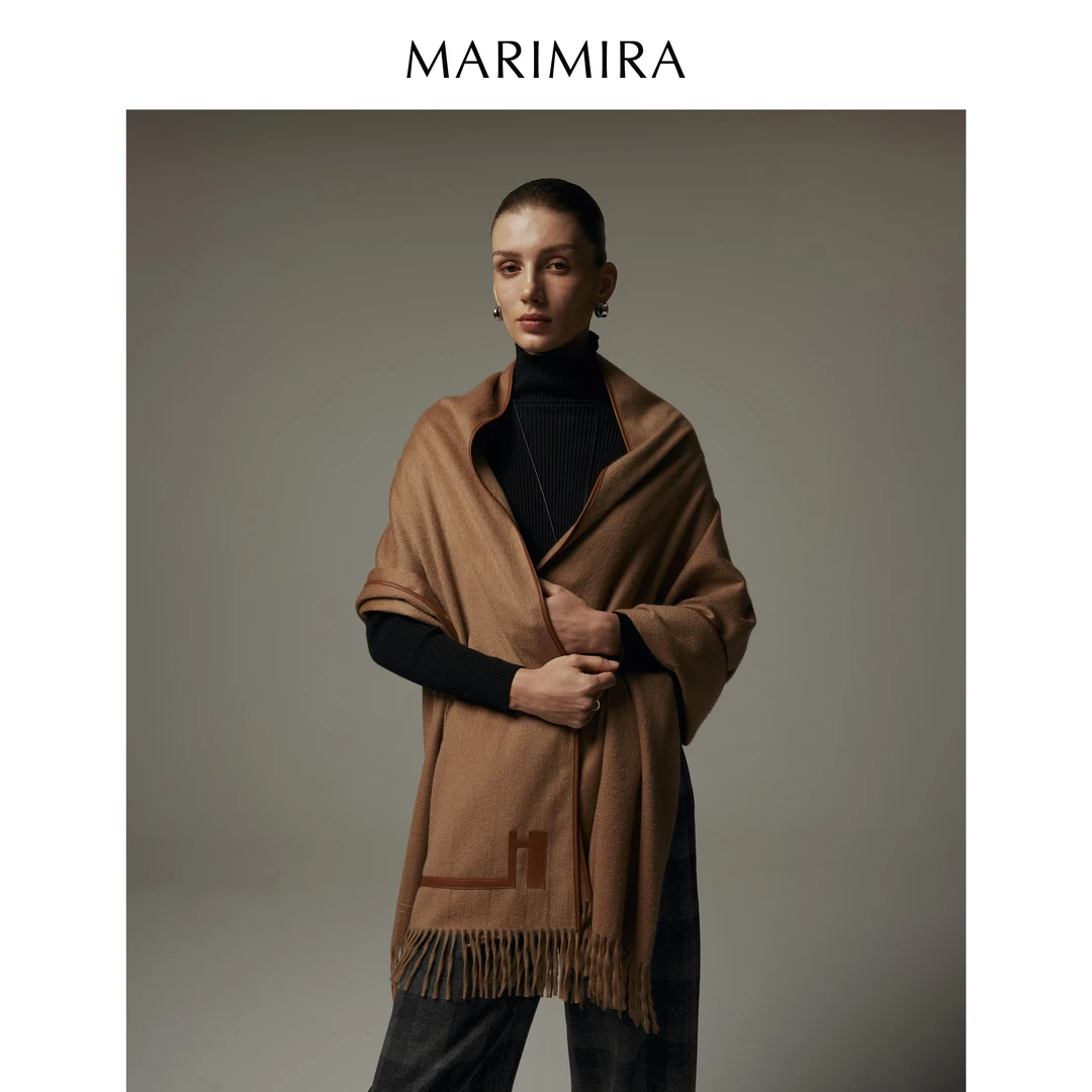 MARIMIRA双面羊绒气质时尚休闲百搭女装纯色披肩2024938