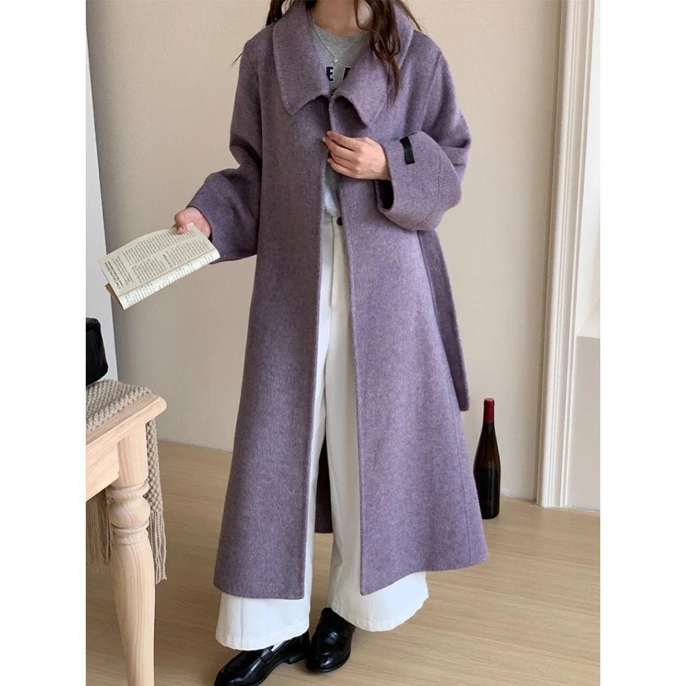 秋冬气质小个子宽松韩版双面呢加厚显瘦时尚排扣毛呢外套2025年新