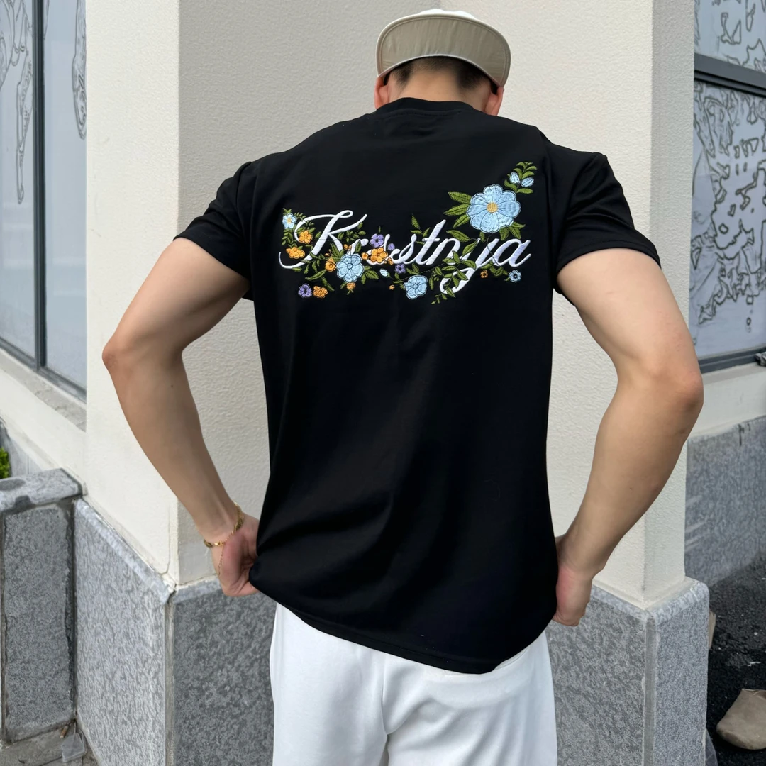 KRSSTNYA春夏短袖美式刺绣索罗娜凉感面料T恤修身运动休闲速干
