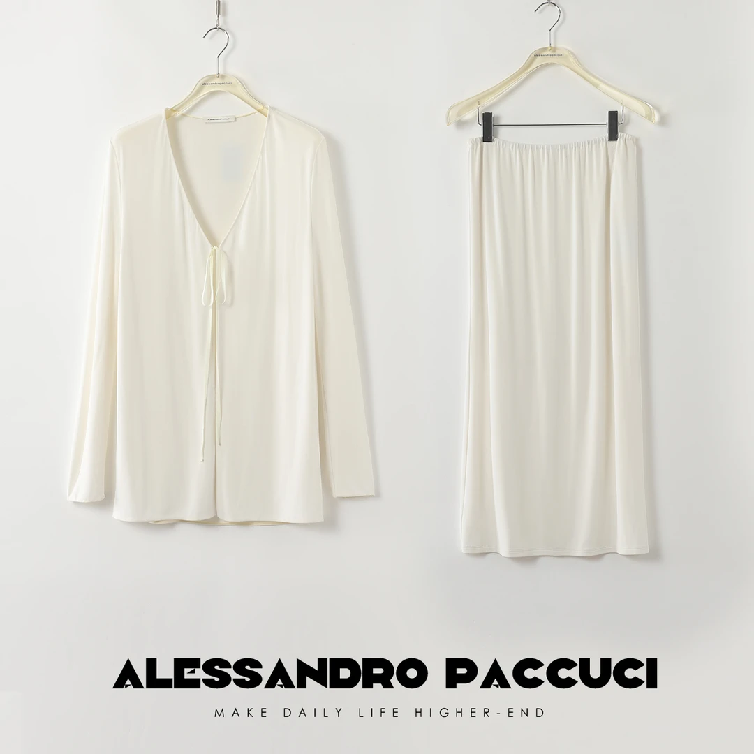 AP洛哥26811 X【冰箱】纯色极简风时尚冰丝感V领开衫/开叉裙子