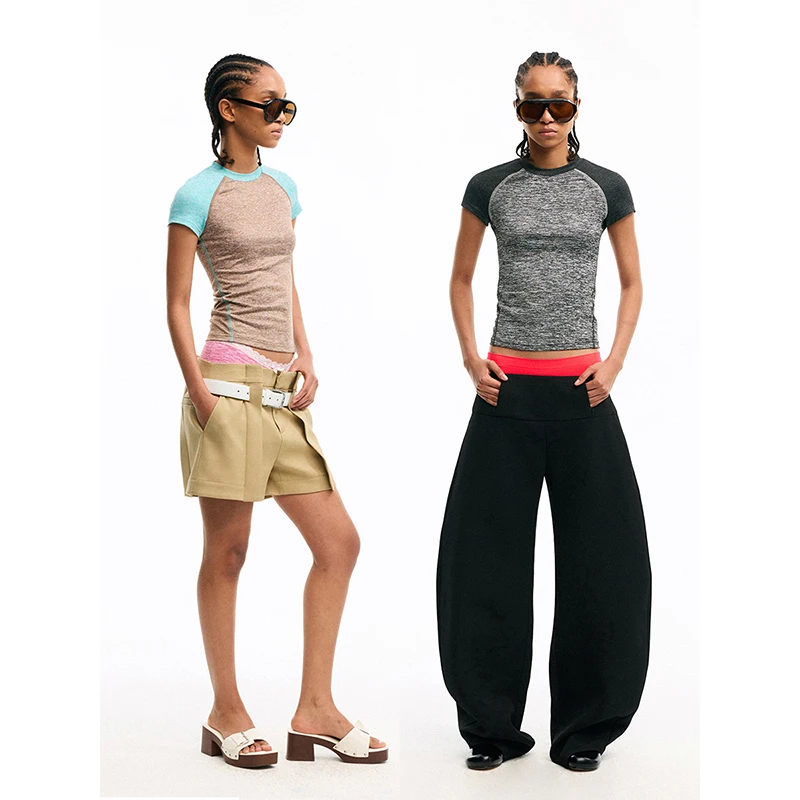 saumple study symp撞色拼接倾斜走线运动插肩短袖T恤