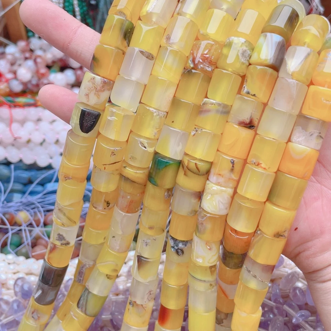 未镶嵌玛瑙/玉髓珠宝奇石黄玛瑙1条桶珠卡11.7*12