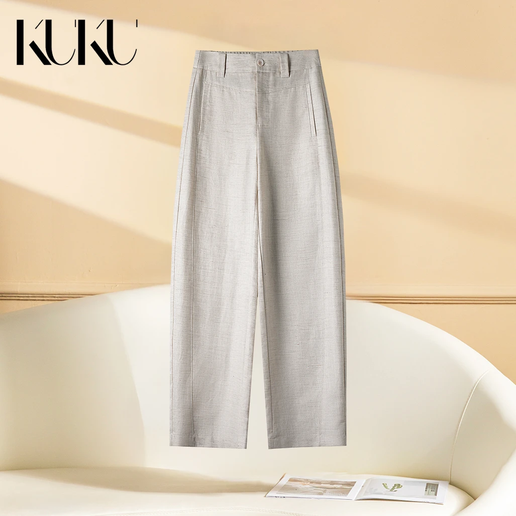 瀑布裤～2025夏新贵老钱风天丝亚麻窄版直筒休闲显瘦百搭长裤7981