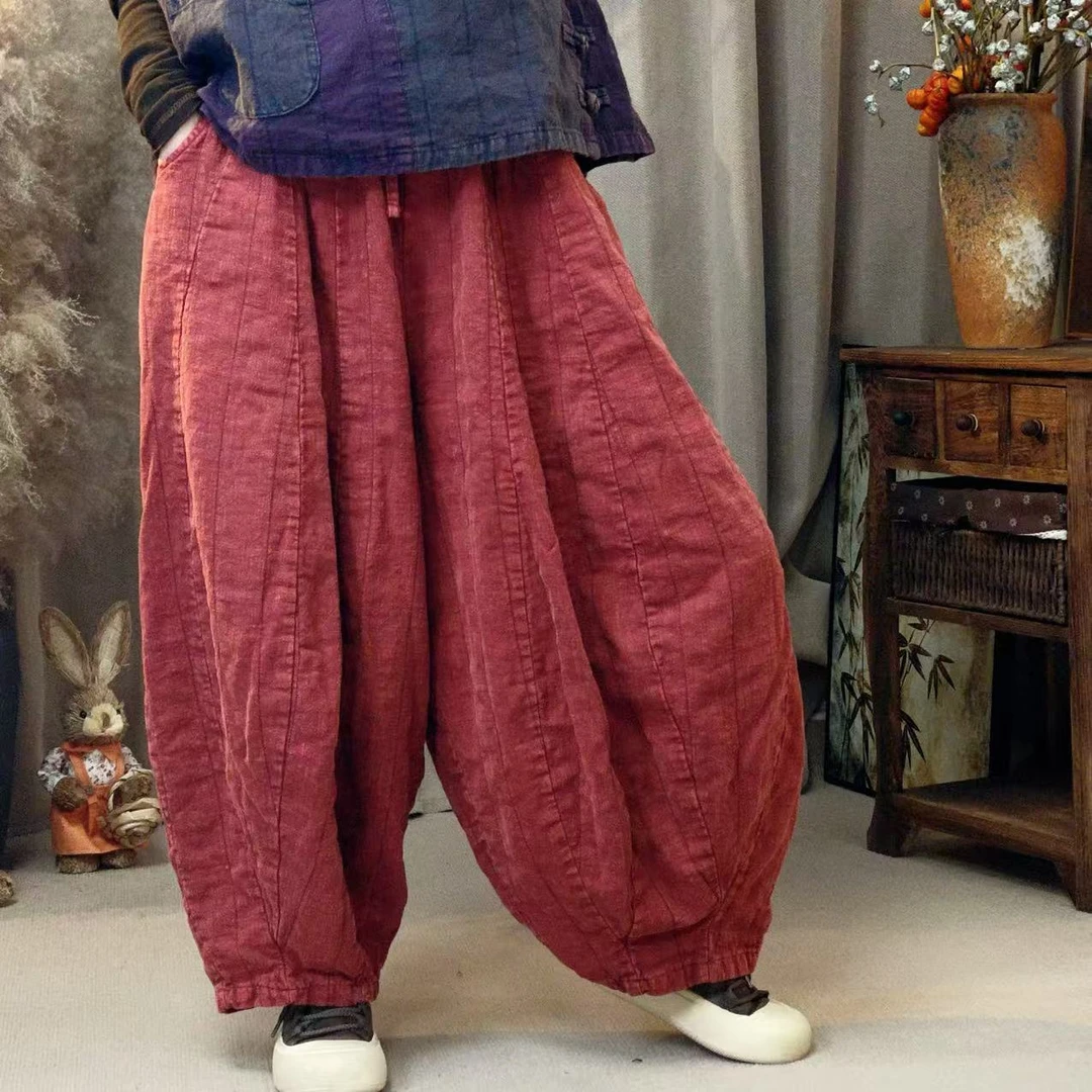 （忆南2265）20片高订款亚麻双层南瓜裤（裤长93）