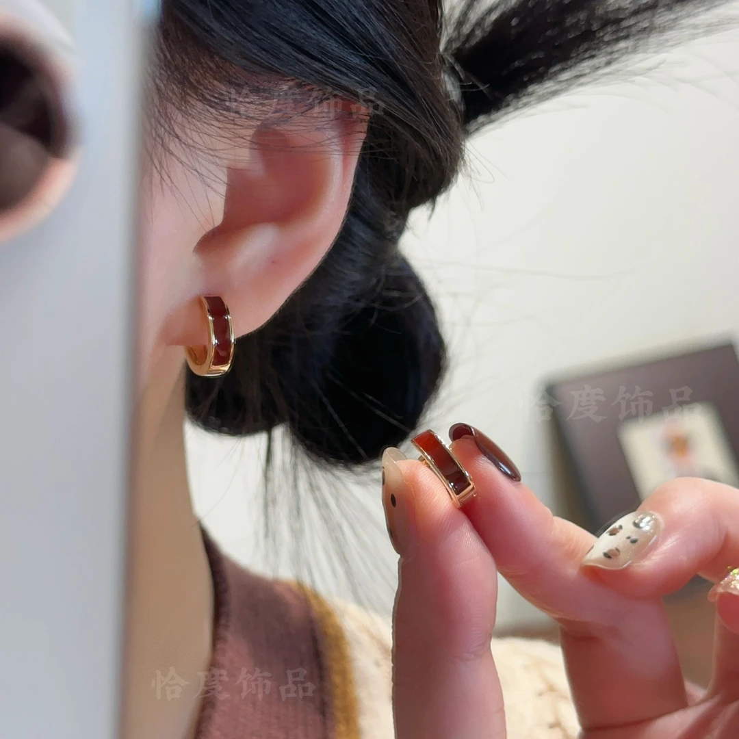 【恰度】酒红色简约滴釉耳扣轻奢高级感