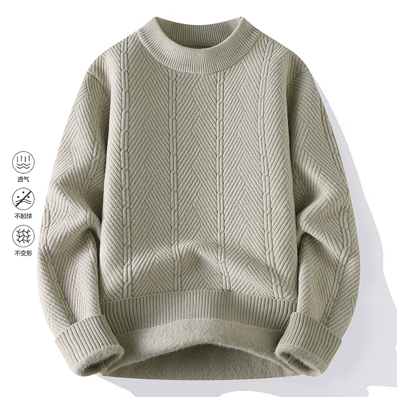 【高品质 仿貂绒】冬季毛线衣男加厚圆领毛衣加绒保暖25006