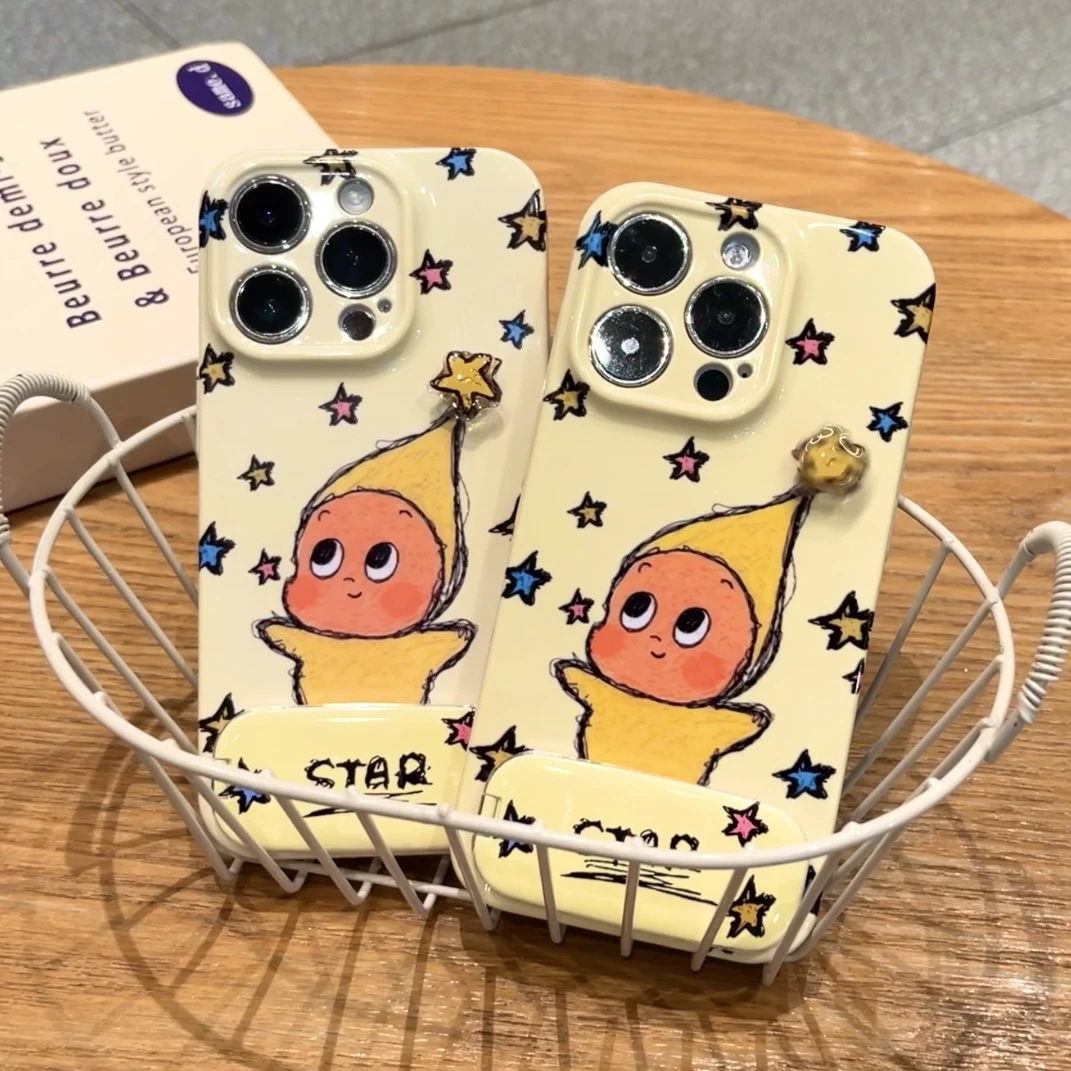 雅天立涂鸦旋转星星人支架适用苹果16/17手机壳华为vivoppo小米套