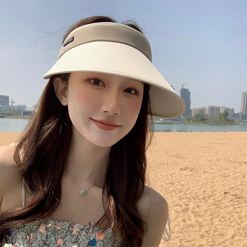 防晒帽子女新款夏季大檐遮脸太阳帽发箍UV防紫外线空顶骑车遮阳帽