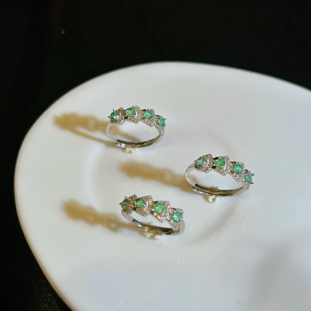 S925银祖母绿戒指开口-多样性发一-ZML035