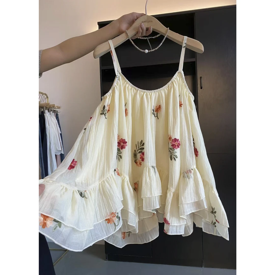 璎婲sᴀᴋᴜʀᴀ【春树暮云】星法式甜美重工刺绣不规则减龄下摆显瘦吊带