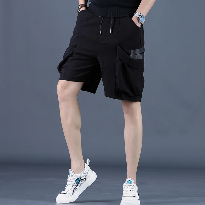 暗黑宽松直筒哈伦五分裤男发型师夏季潮流短裤痞帅垂感休闲中裤子