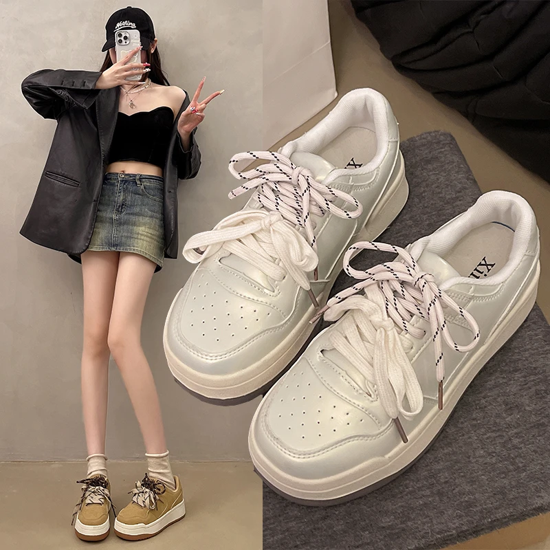 2025春秋韩系学院风德训鞋厚底百搭休闲运动女小白鞋板鞋XF68