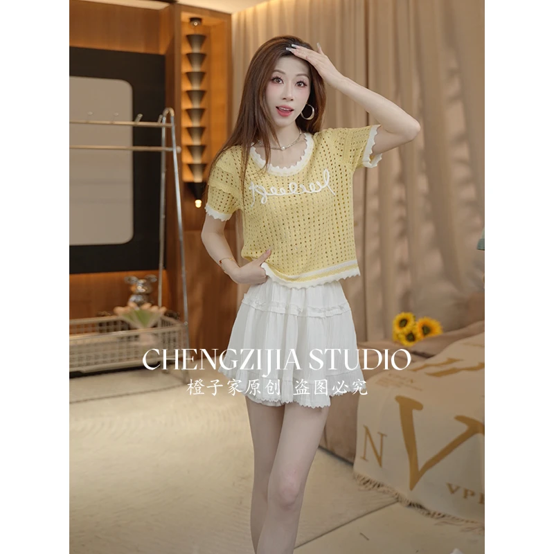 【裴诗婷】橙子·studio【罗马假日】TX00163三层袖镂空字母短袖09