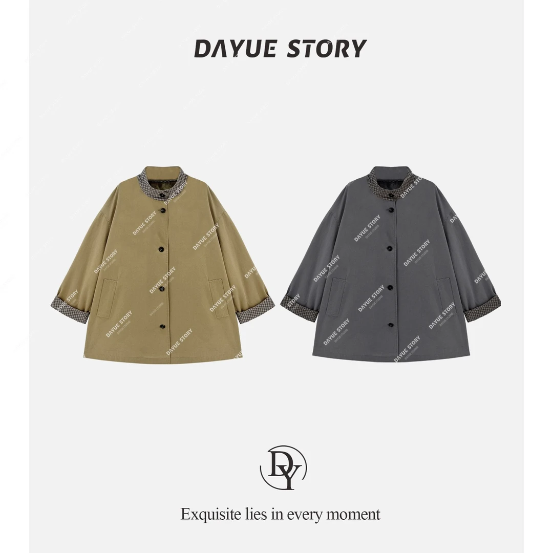 DAYUE【慕也】髙端线~重工立体剪裁！设计师韩版百搭拼接中长款风衣