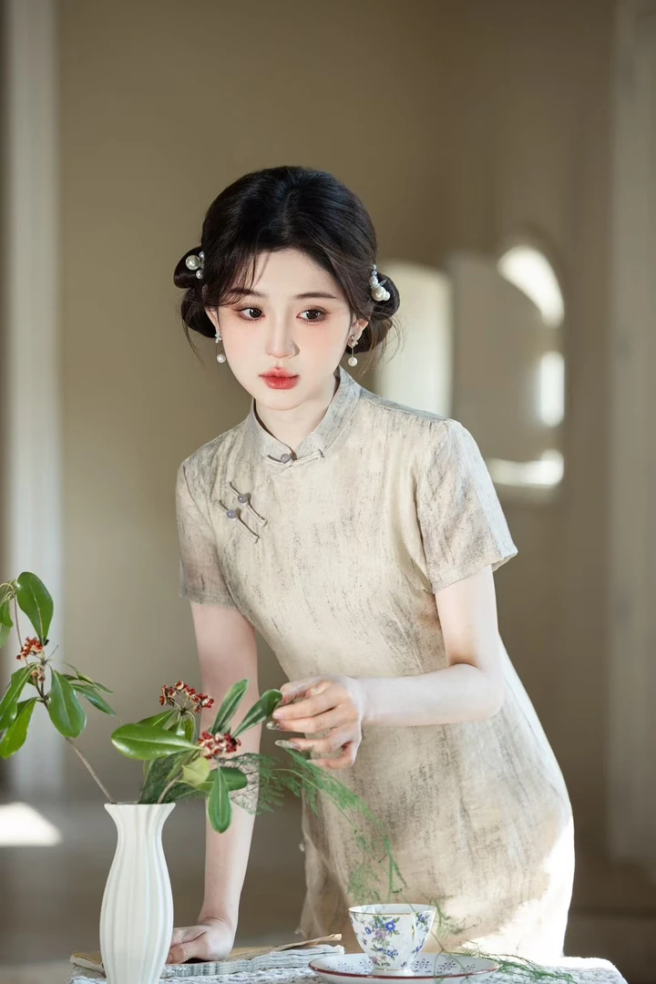 民国风改良素雅连衣裙夏季中式中长款复古气质日常旗袍女新款可穿