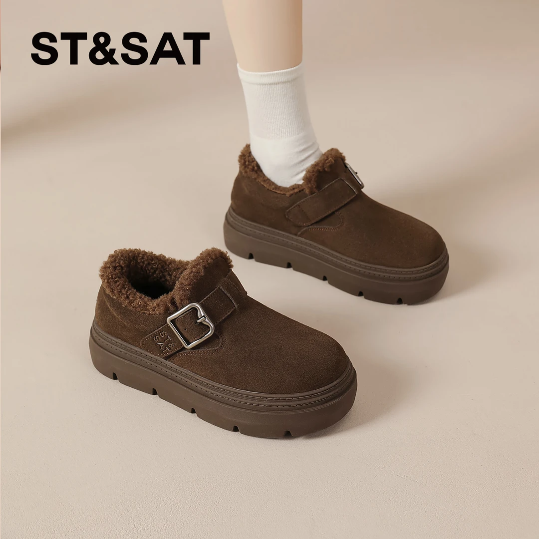 星期六复古勃肯鞋女2025冬季新款加绒加厚毛毛鞋厚底雪地靴棉鞋女