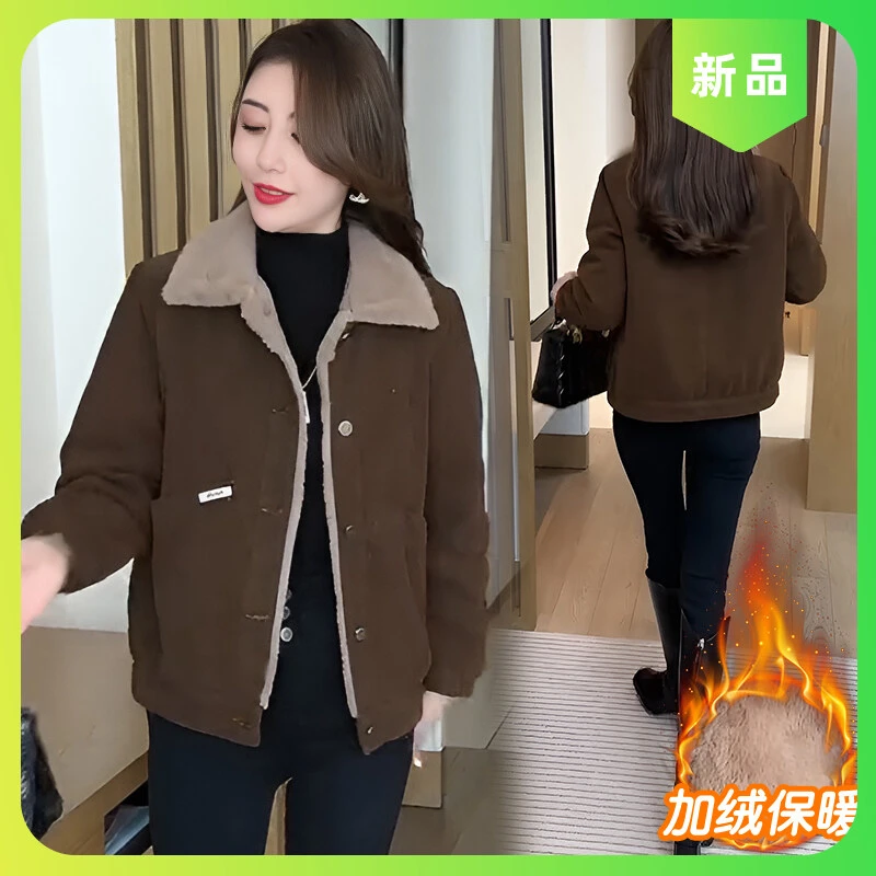 2025秋冬季短款外套女新款时尚百搭小个子宽松加绒保暖夹克上衣女