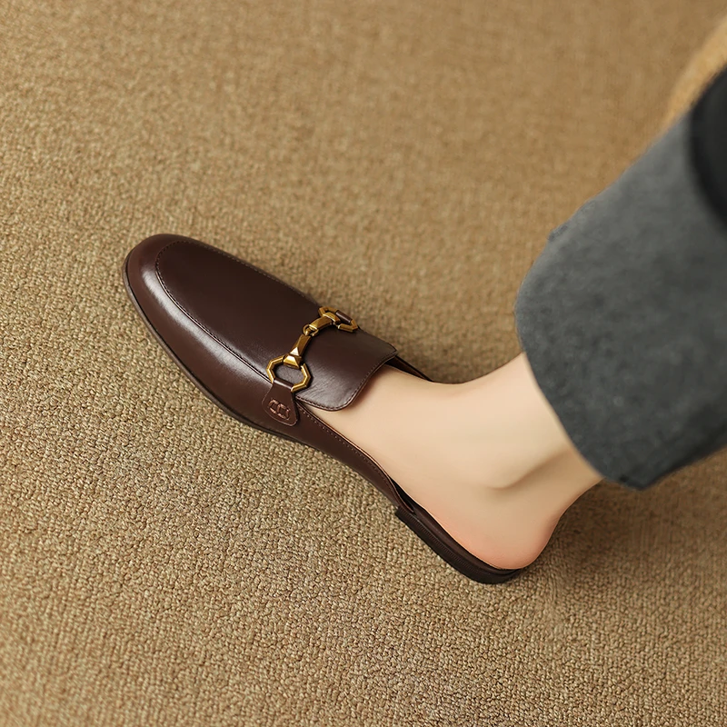 半坊手工女鞋|34-40码|1.2cm跟|夏季新款复古马衔扣时尚软底拖鞋