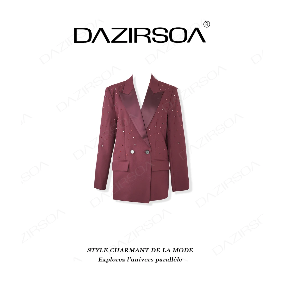 DAZIRSOA/达姿“个性法则”时尚百搭拼接立体钉珠洋气西装外套 W720