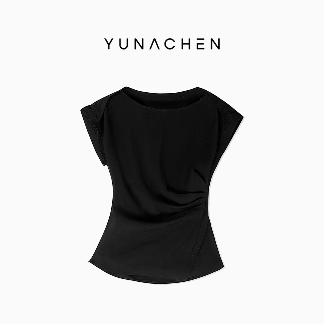 菠萝宝宝yuna【朝暮织章】亚麻加莱赛尔天丝落肩袖褶皱无袖T恤YG12