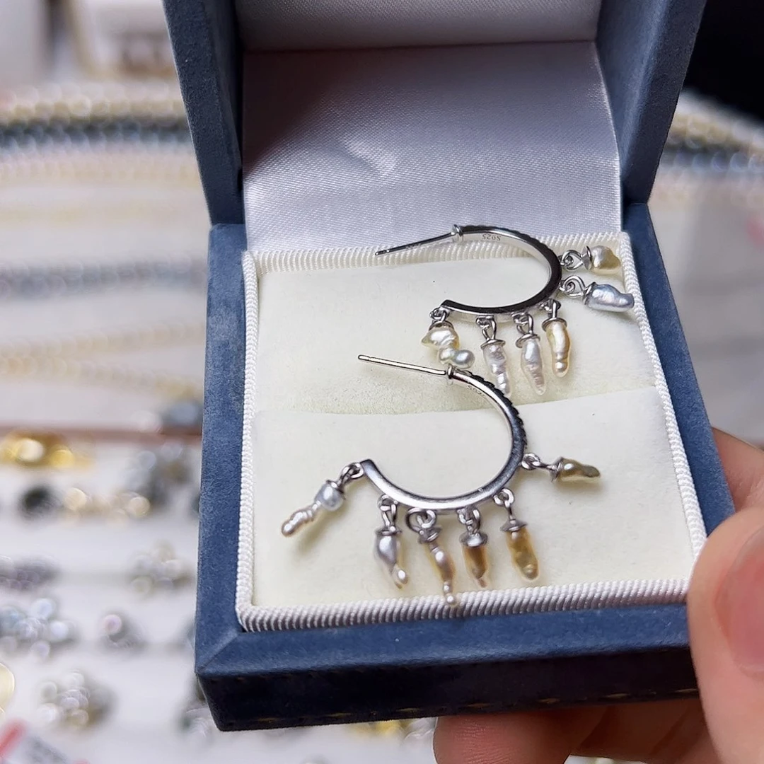 海水珍珠耳饰银S925镶嵌