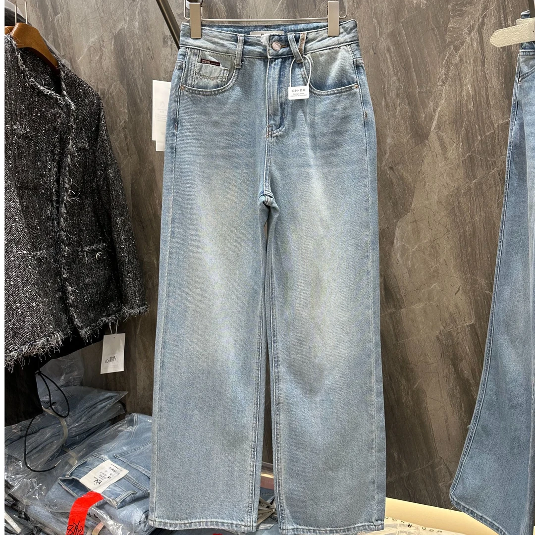 浅蓝直筒高腰牛仔裤2025春季新款女宽松显瘦百搭休闲直筒裤