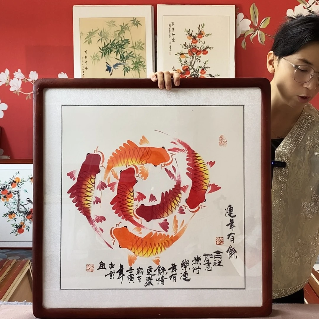 国画手写手绘带框包邮国画作品62✖️62