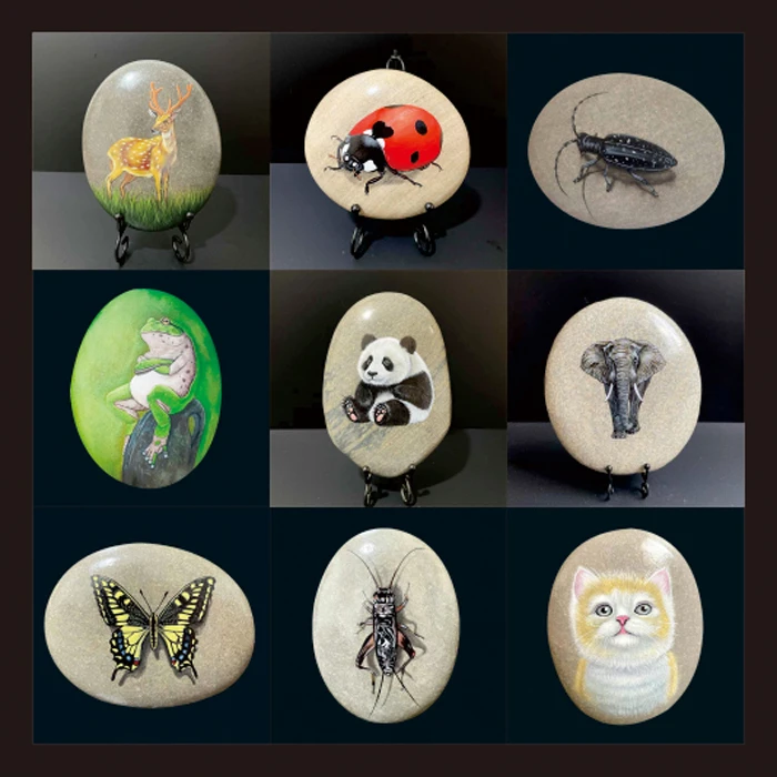 精品纯手绘不掉色丙烯石头画昆虫动物系列书房祝福礼品高端摆件