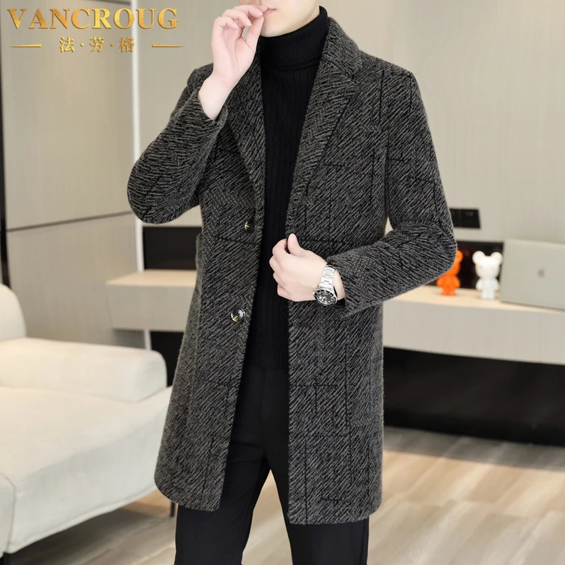 VANCROUG/法劳格毛呢大衣男士秋冬中长款加厚保暖高级感潮流外套