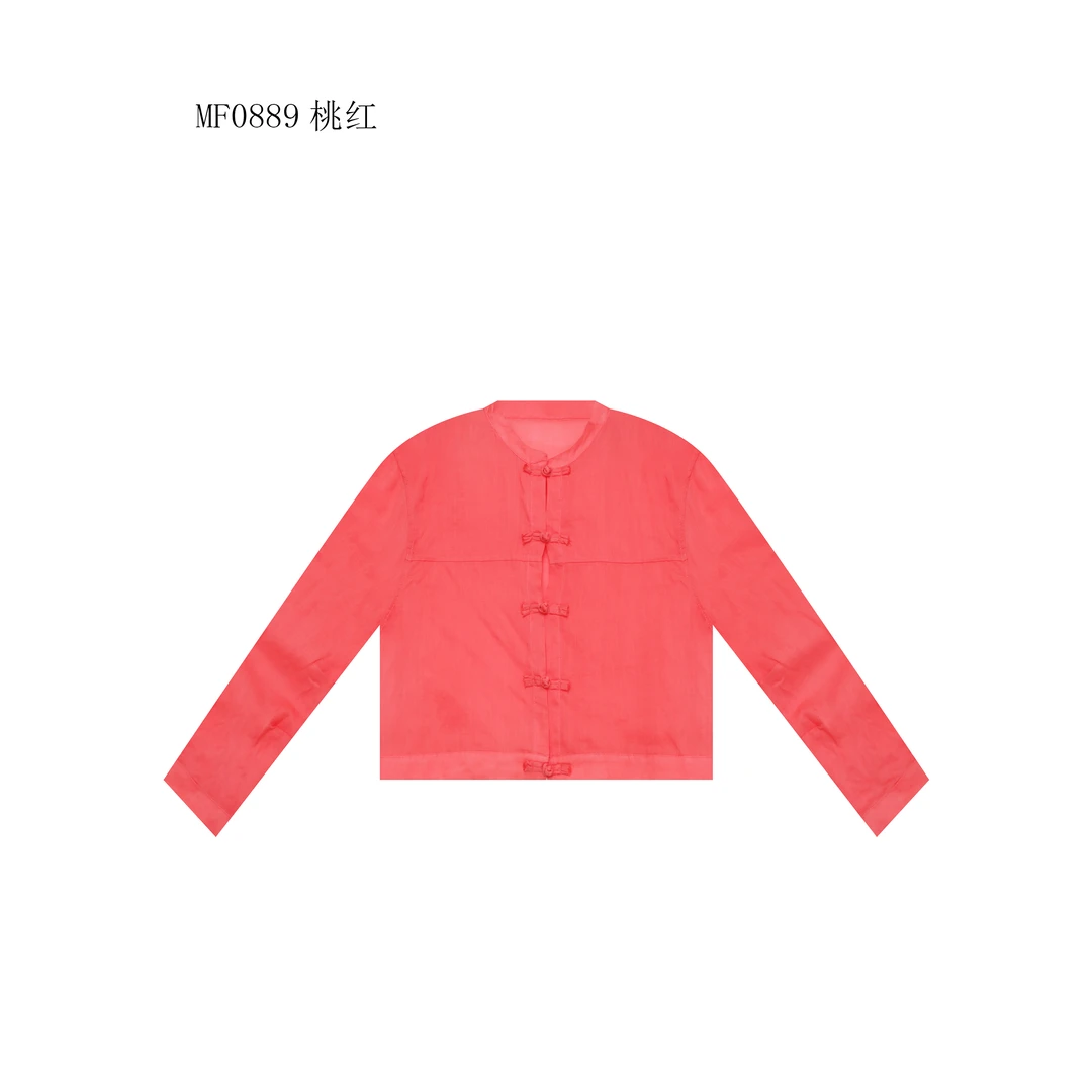 【麻訪家】MF0889桃红文艺简约盘扣百搭长袖开衫上衣