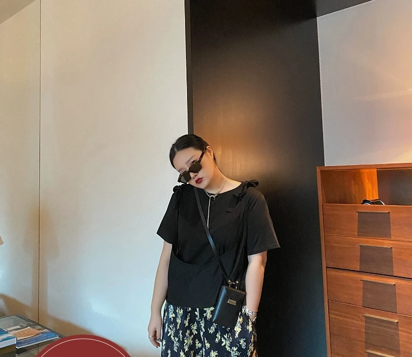铅笔小鑫大码女装 绑带上衣（蓝色）