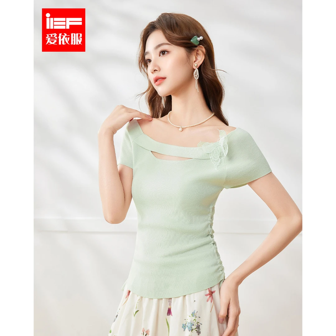 IEF/爱依服2025夏季新款法式甜美温柔小女人气质修身显瘦毛织上衣