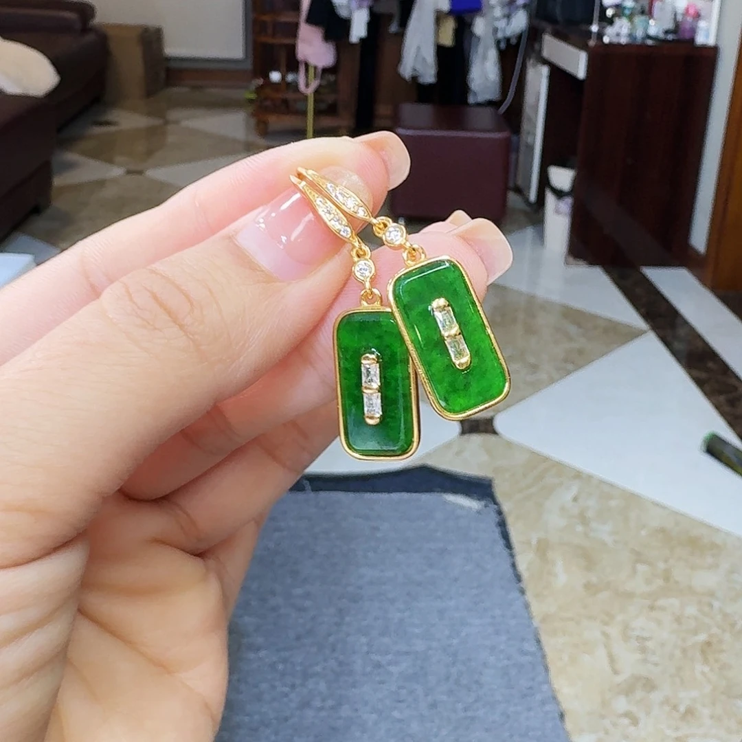 翡翠耳饰银S925镶嵌925镶嵌