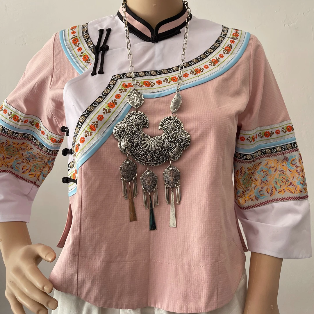 布依族民族服装复古平安长命锁荷花民族风上衣