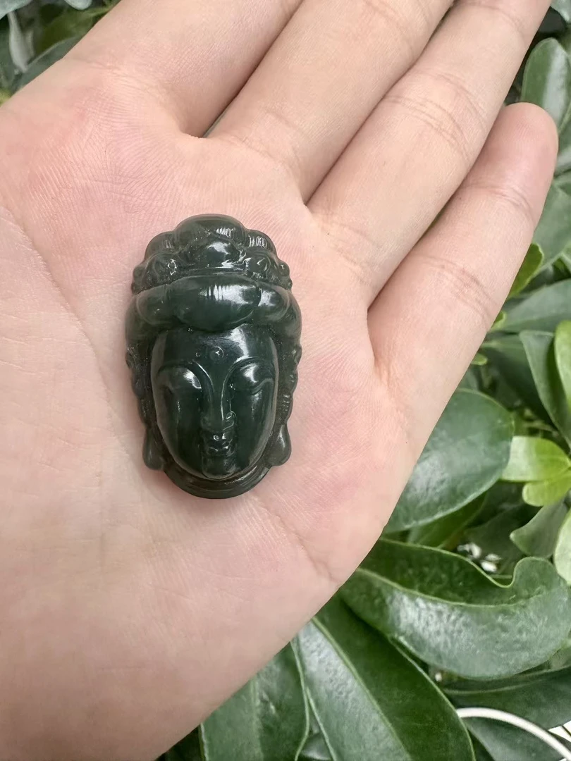 和田玉青玉观音头像挂件吊坠