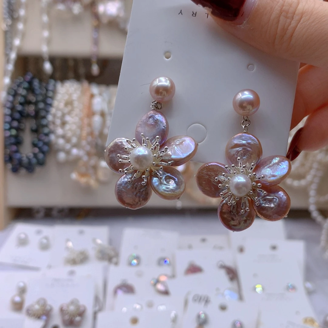 淡水珍珠耳饰银S925镶嵌