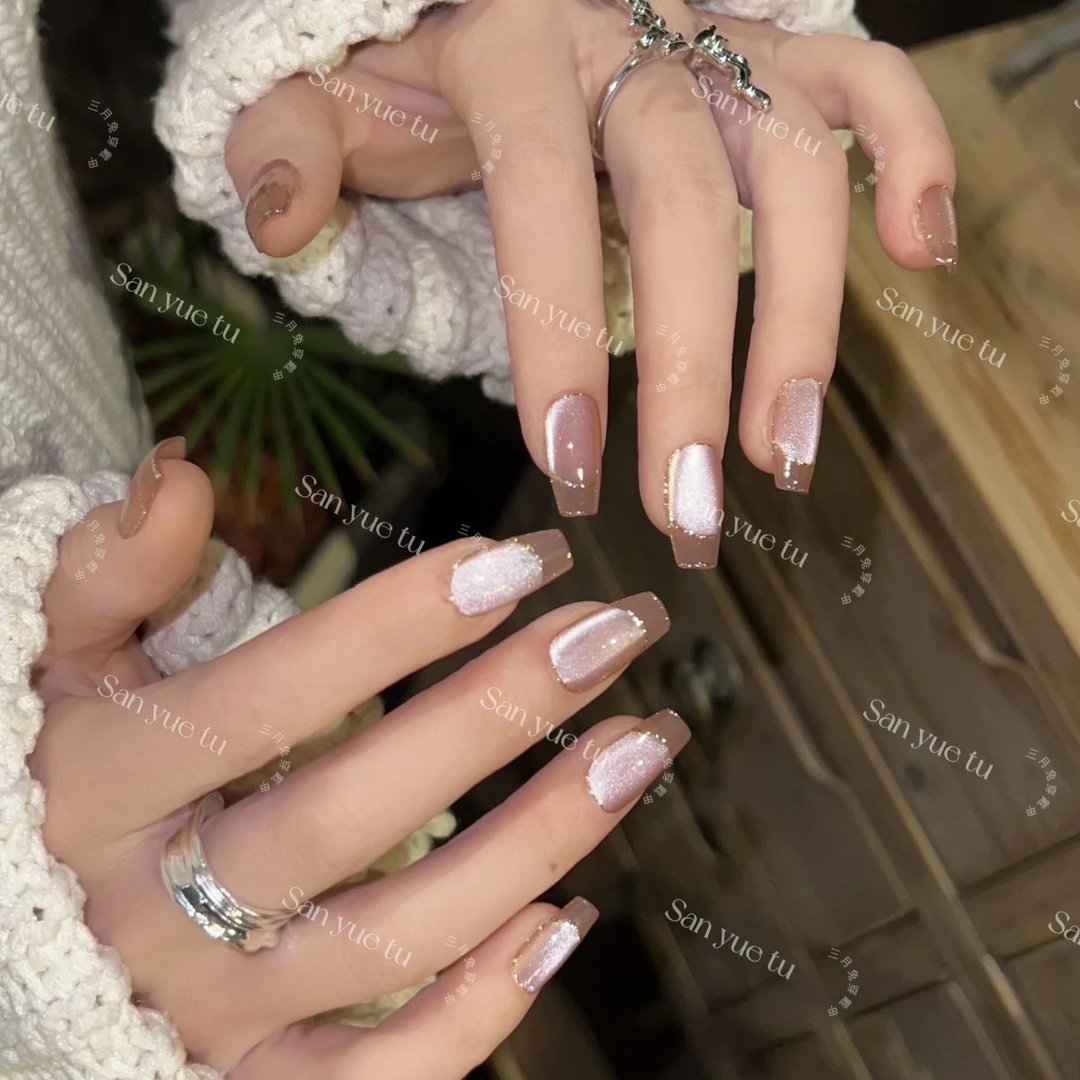 禁忌-三月兔简约夏日手工穿戴甲穿戴式流行乳白渐变ins冰透指尖