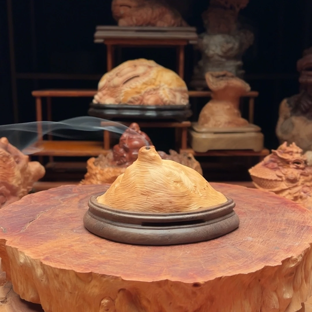 荔枝木随型奶嘴出烟香炉摆件138