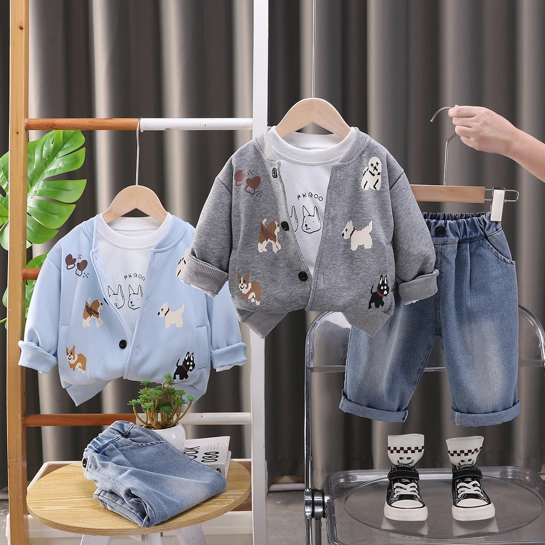 XY-25016男童毛衣开衫2025春秋季新款儿童可爱满印动物休闲三件套
