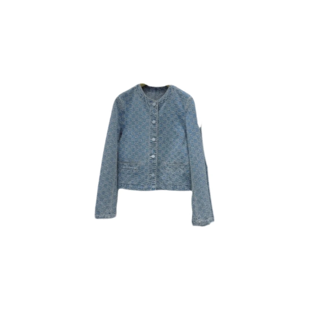 DG027 浅蓝满印长袖牛仔外套