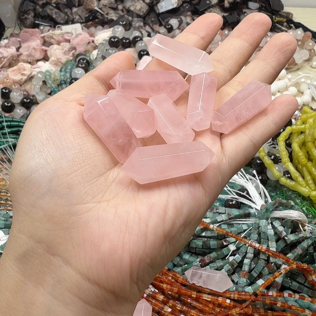 水晶珠宝半成品未镶嵌卡11×35马粉六角柱一个