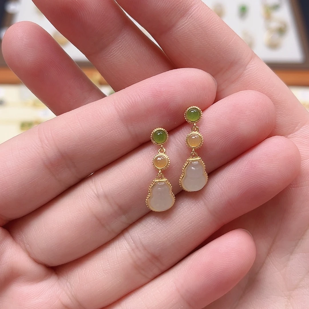 银S925镶嵌和田玉耳饰