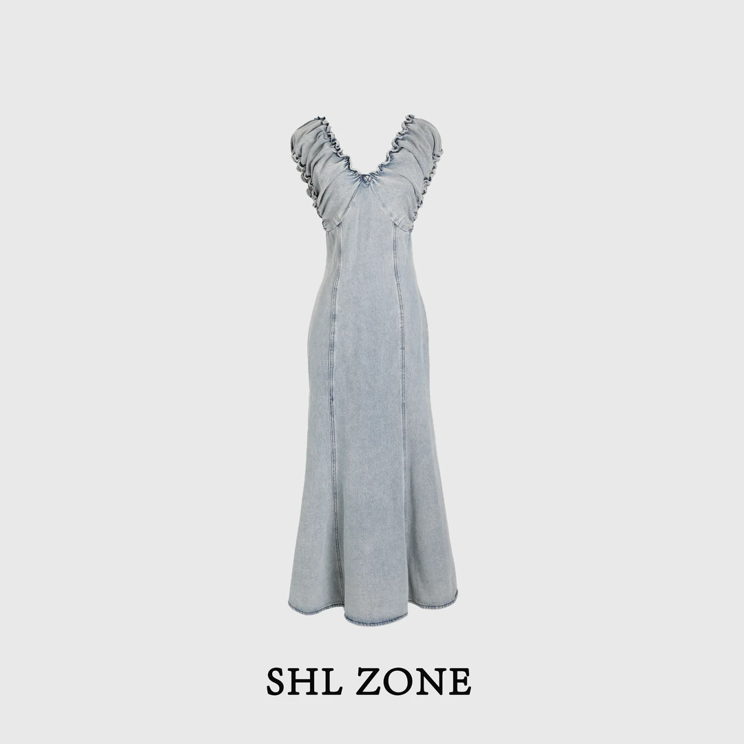 【清清】舒胡蕾 牛仔少女 长款牛仔连衣裙时尚户外休闲夏季韩版