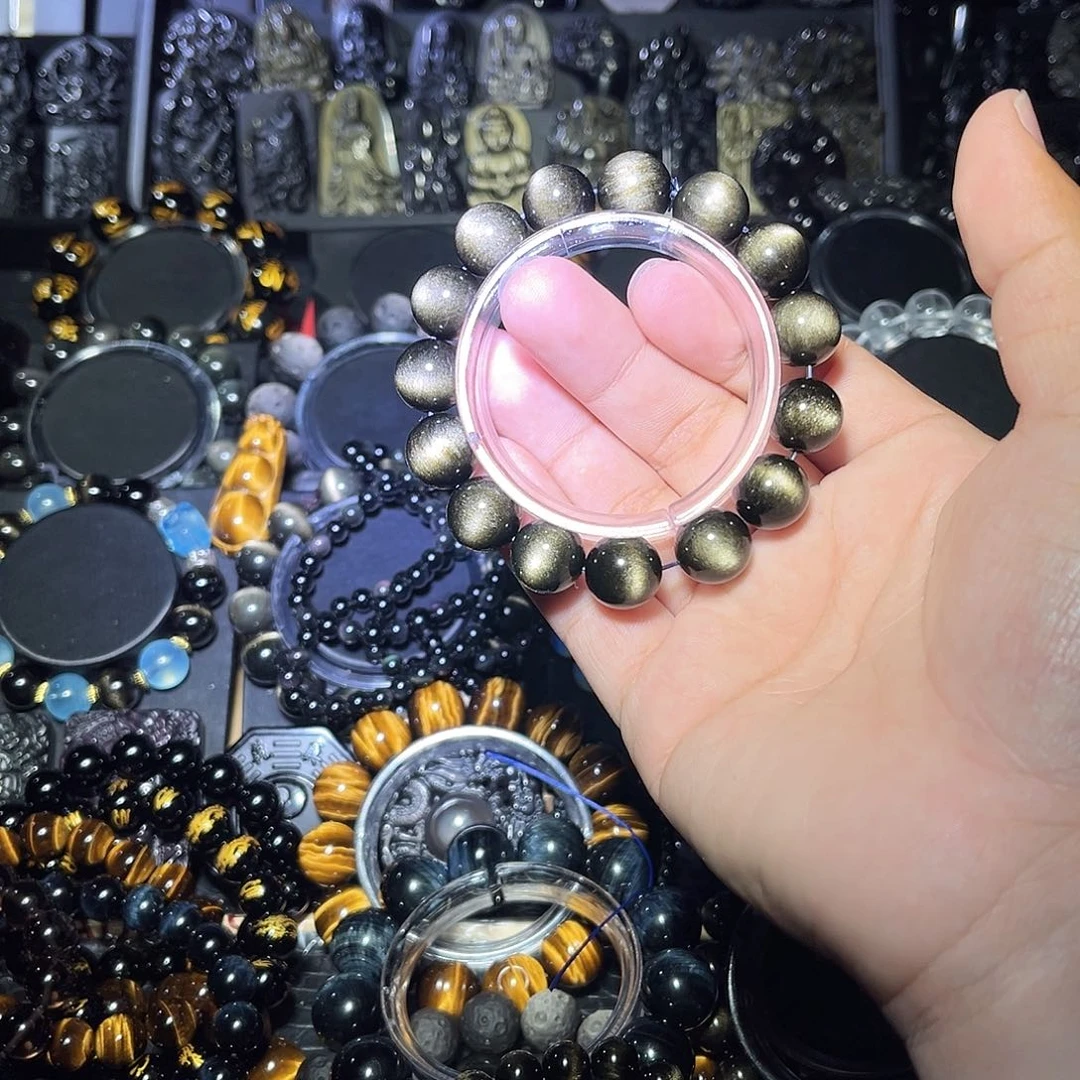 黑曜岩合金手链番**蛋金眼石14m