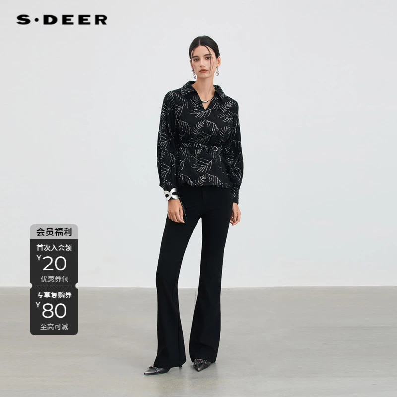 S·DEER秋季新款静奢风长袖系带休闲风衬衫小衫女装上衣S253Z0563