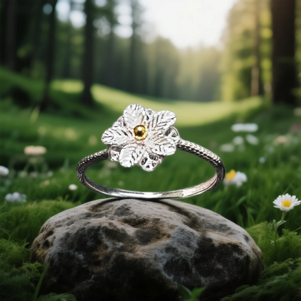 足银戒指 新中式掐丝花朵女冷淡风小众设计感百搭高级感开口银戒