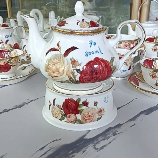 新疆西藏包邮金秋玫瑰手工拍金800毫升茶壶和刮金温茶炉