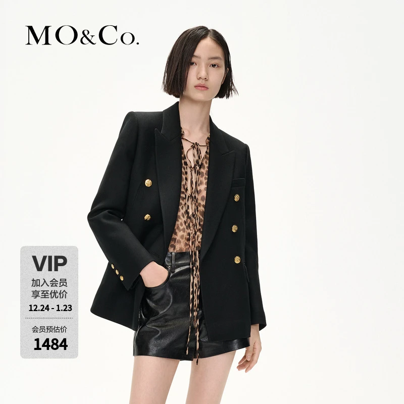MOCO复古戗驳领垫肩廓形金扣秋冬西装外套MBC4BLAK01