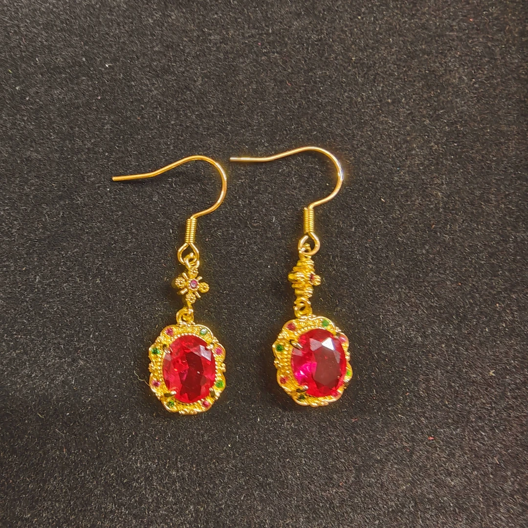 培育红宝石【玉总专属】BM-S233#培育红宝石合金镶嵌耳坠