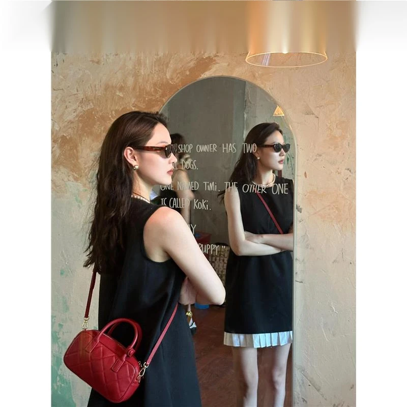 Clhavih Keishins风红色菱格斜挎包包女小众设计时尚手提包通勤百